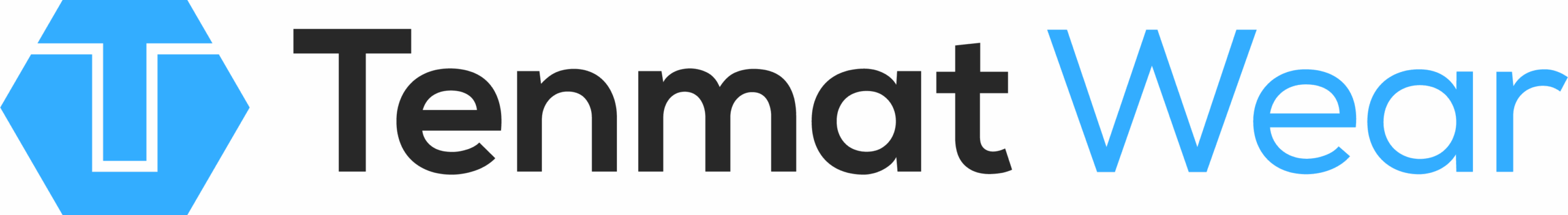 Tenmat Wear logo with blue hexagon symbol and black and blue text on a transparent background.