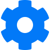 Blue gear icon with six teeth on a black background.