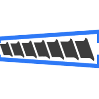A blue outlined trapezoid containing seven black parallelograms aligned diagonally inside.