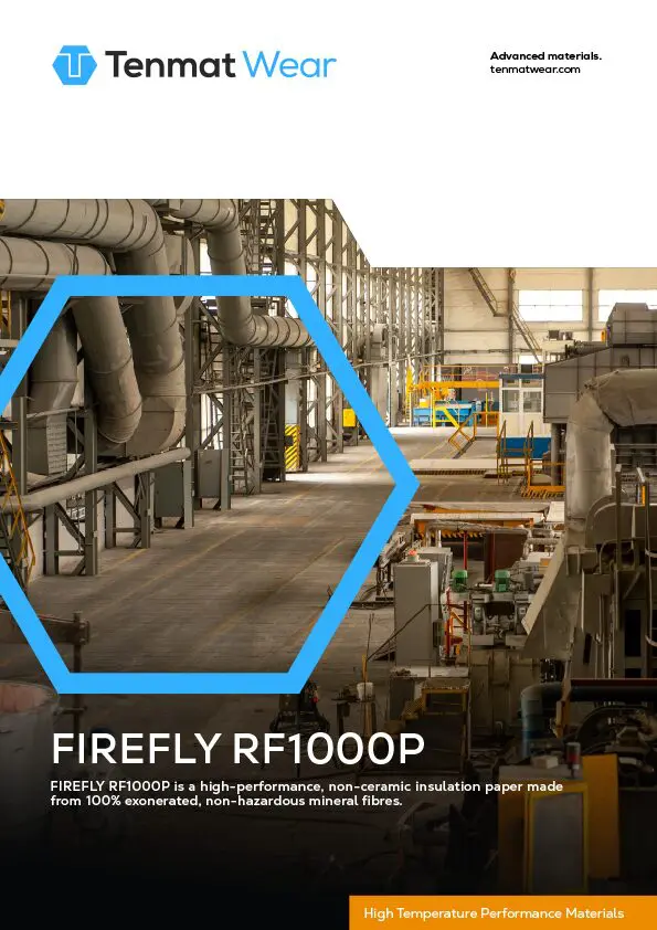 Industrial factory interior with large ducts and machinery, branded as Tenmat Wear Firefly RF1000P.