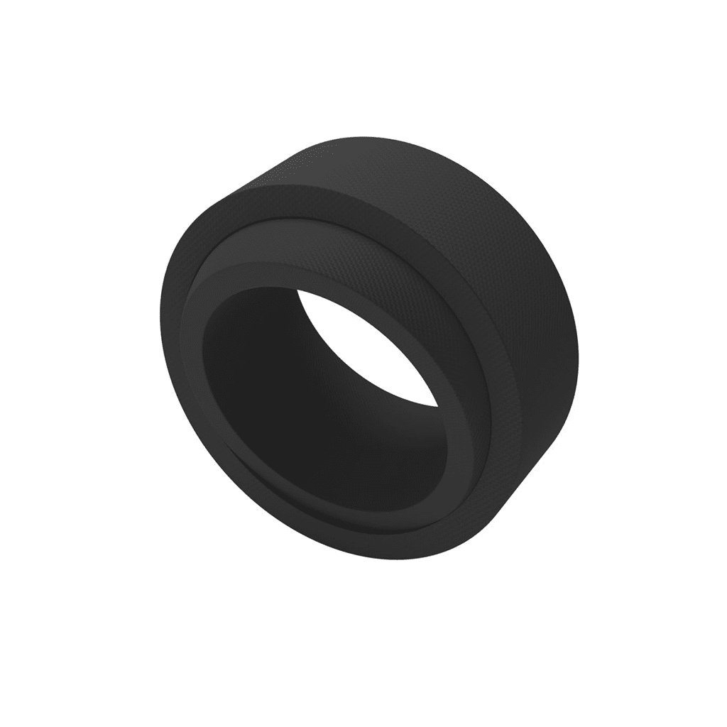 A black, cylindrical, hollow ring with textured surface, shown against a white background.