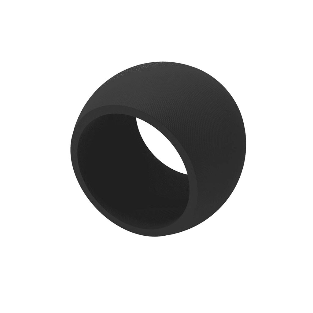 A black, smooth, hollow ring with a matte texture, shown on a white background.