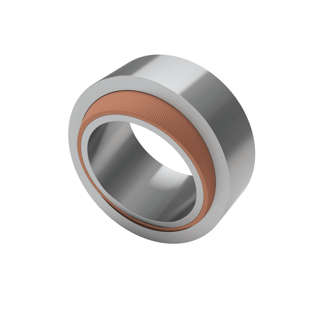 A metal cylindrical bearing with a brown inner ring, shown on a white background.