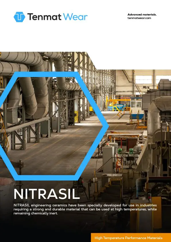 Factory interior with large machinery and equipment, highlighting Tenmat Wears NITRASIL ceramics.