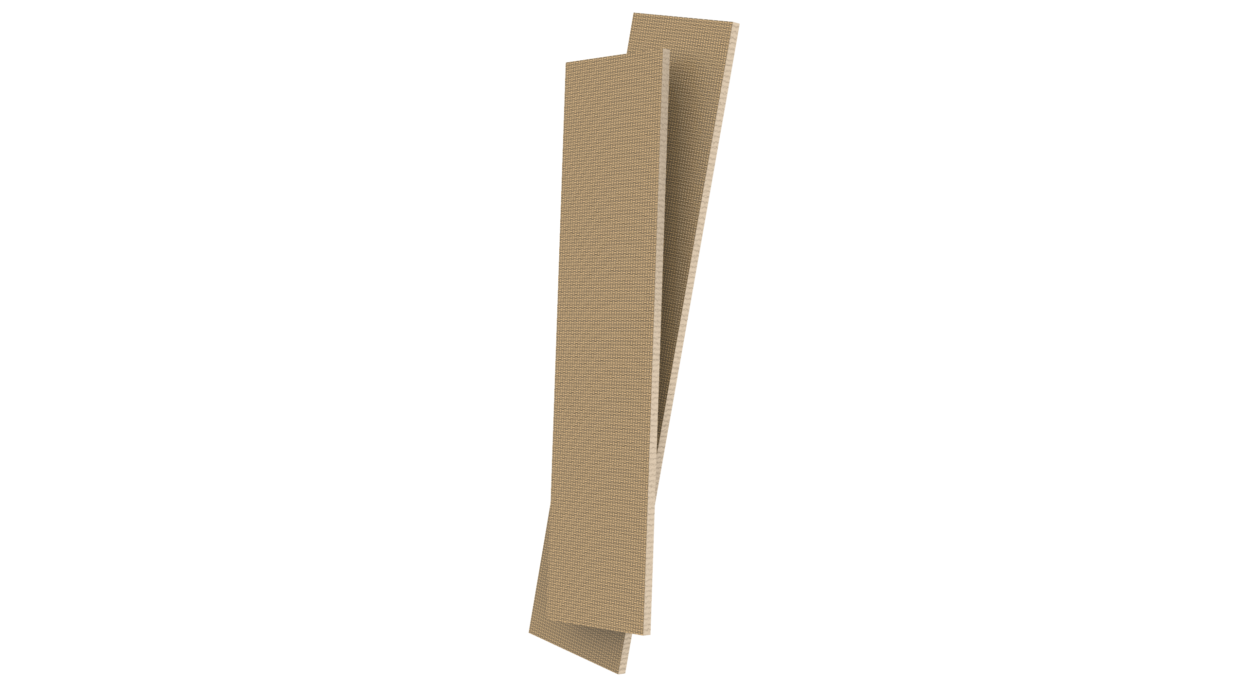 A tall, twisted strip of corrugated cardboard standing upright on a white background.
