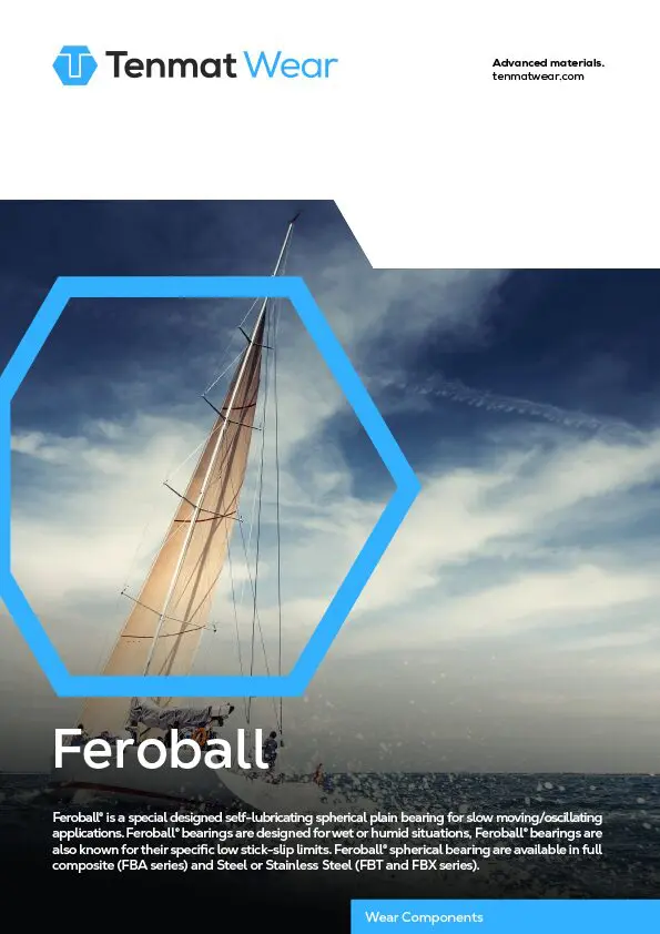 A sailboat on the water, with a blue hexagonal frame and Feroball product text below.