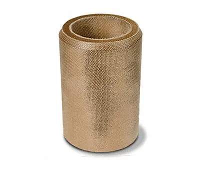 A cylindrical metal mesh filter with a textured bronze-colored surface, standing upright on a white background.