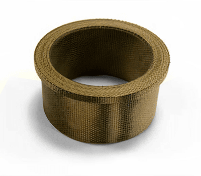 A cylindrical bronze bushing with a flanged edge on a plain white background.