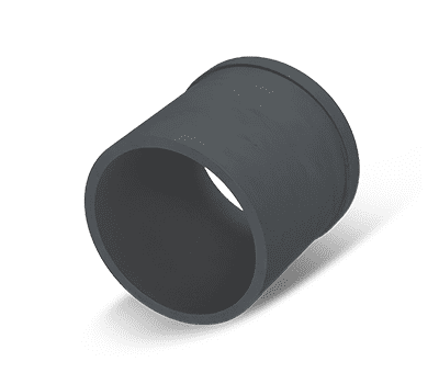 A dark gray, cylindrical pipe fitting with one flanged end, shown against a white background.