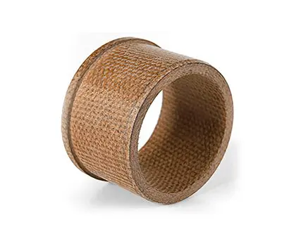 A round, textured brown napkin ring made of woven material, shown on a white background.