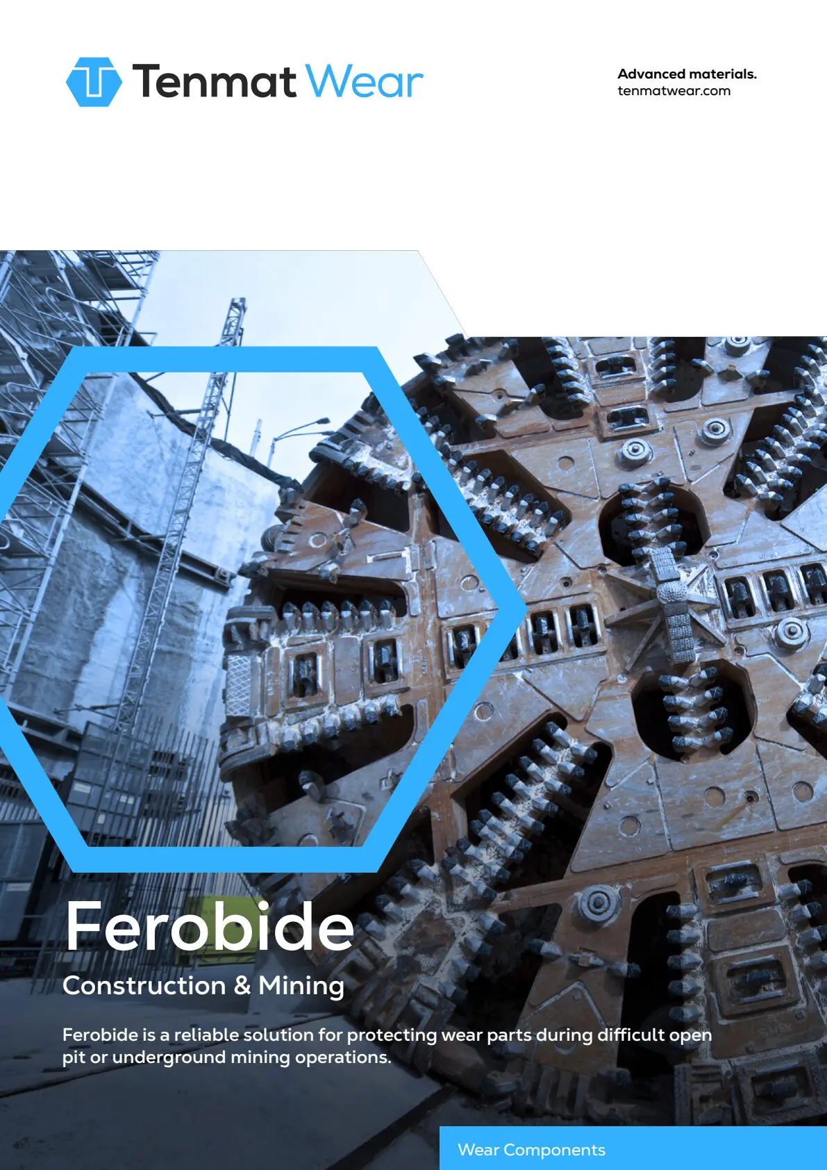Tenmat Wear Ferobide poster featuring a tunnel boring machine cutterhead.