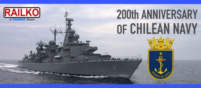 railko-chilean-navy-200th-anniversary A Chilean navy ship with the navy emblem and text: 200th Anniversary of Chilean Navy.